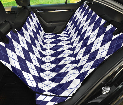 Navy Blue And White Argyle Pattern Print Pet Car Back Seat Cover