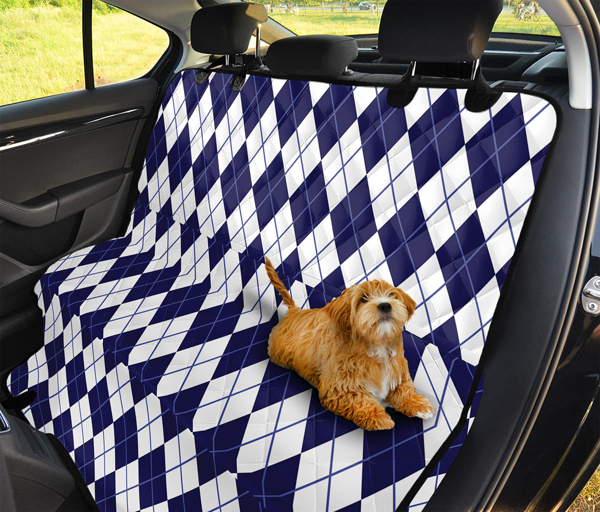 Navy Blue And White Argyle Pattern Print Pet Car Back Seat Cover