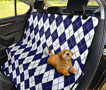 Navy Blue And White Argyle Pattern Print Pet Car Back Seat Cover