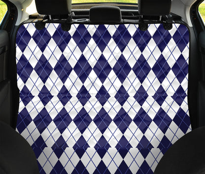 Navy Blue And White Argyle Pattern Print Pet Car Back Seat Cover