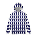 Navy Blue And White Argyle Pattern Print Pullover Hoodie