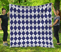 Navy Blue And White Argyle Pattern Print Quilt