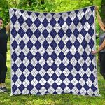 Navy Blue And White Argyle Pattern Print Quilt