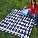 Navy Blue And White Argyle Pattern Print Quilt
