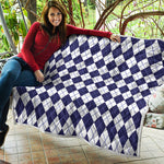 Navy Blue And White Argyle Pattern Print Quilt