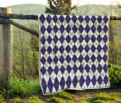 Navy Blue And White Argyle Pattern Print Quilt