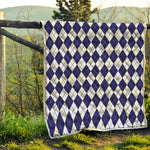 Navy Blue And White Argyle Pattern Print Quilt