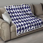 Navy Blue And White Argyle Pattern Print Quilt