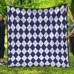 Navy Blue And White Argyle Pattern Print Quilt