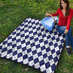 Navy Blue And White Argyle Pattern Print Quilt
