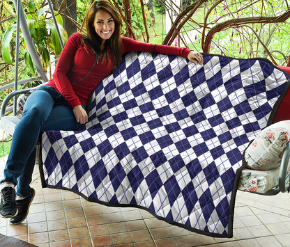 Navy Blue And White Argyle Pattern Print Quilt
