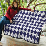 Navy Blue And White Argyle Pattern Print Quilt