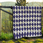 Navy Blue And White Argyle Pattern Print Quilt