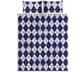 Navy Blue And White Argyle Pattern Print Quilt Bed Set