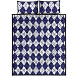 Navy Blue And White Argyle Pattern Print Quilt Bed Set