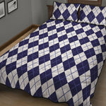 Navy Blue And White Argyle Pattern Print Quilt Bed Set