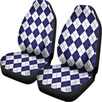 Navy Blue And White Argyle Pattern Print Universal Fit Car Seat Covers
