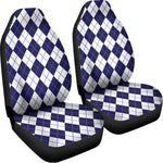 Navy Blue And White Argyle Pattern Print Universal Fit Car Seat Covers