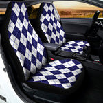 Navy Blue And White Argyle Pattern Print Universal Fit Car Seat Covers