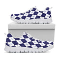 Navy Blue And White Argyle Pattern Print White Running Shoes