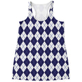 Navy Blue And White Argyle Pattern Print Women's Racerback Tank Top
