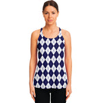 Navy Blue And White Argyle Pattern Print Women's Racerback Tank Top