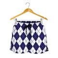 Navy Blue And White Argyle Pattern Print Women's Shorts