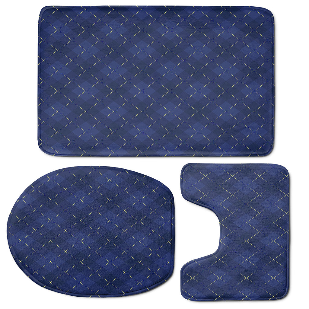 Navy Blue Argyle Pattern Print 3 Piece Bath Mat Set