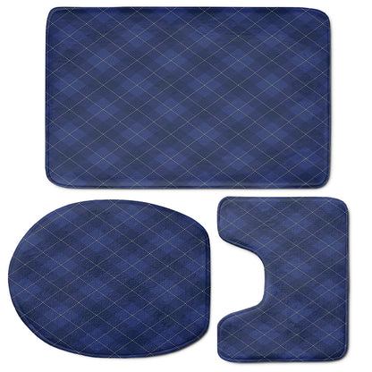 Navy Blue Argyle Pattern Print 3 Piece Bath Mat Set
