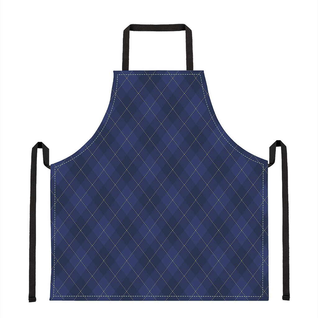 Navy Blue Argyle Pattern Print Apron