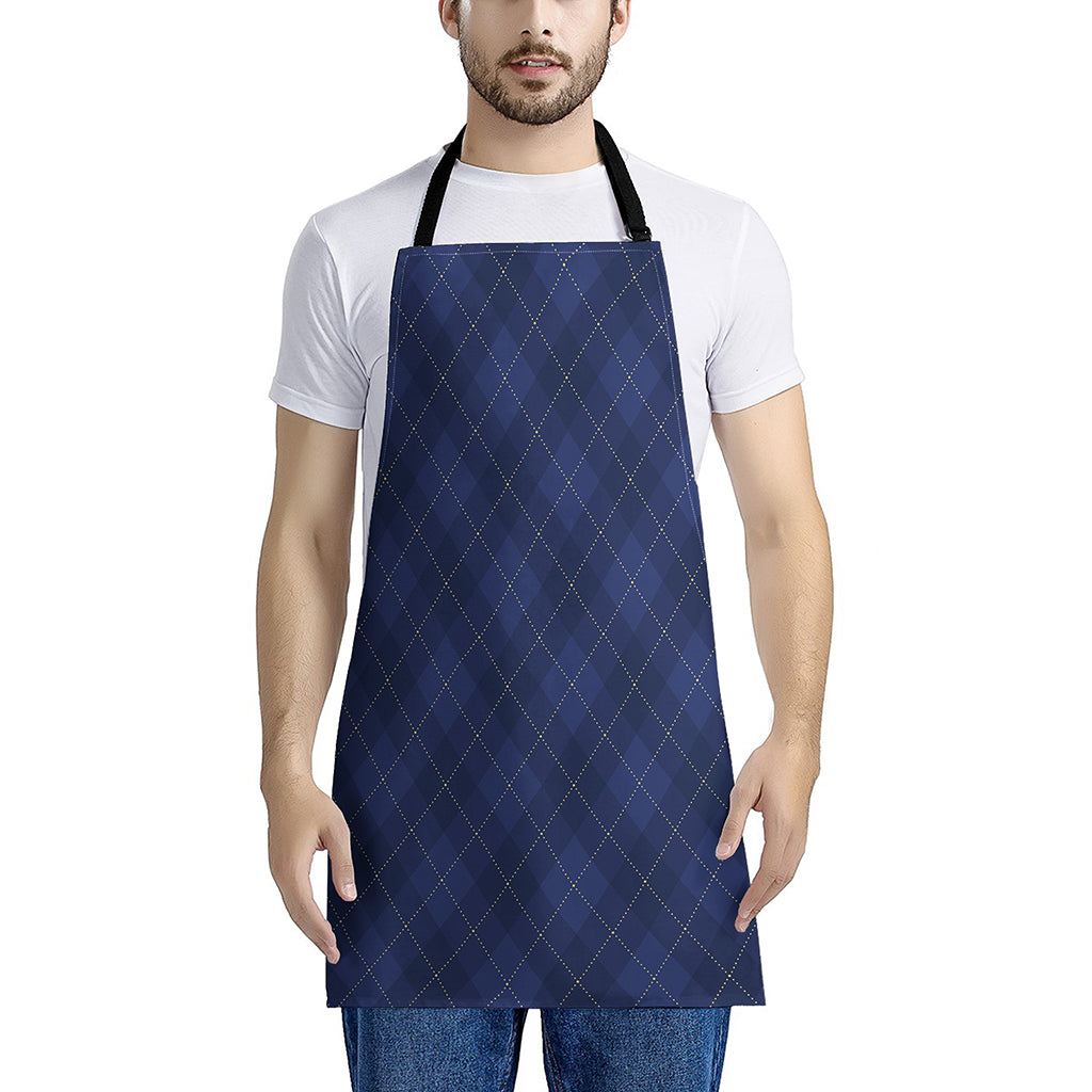 Navy Blue Argyle Pattern Print Apron