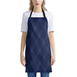 Navy Blue Argyle Pattern Print Apron