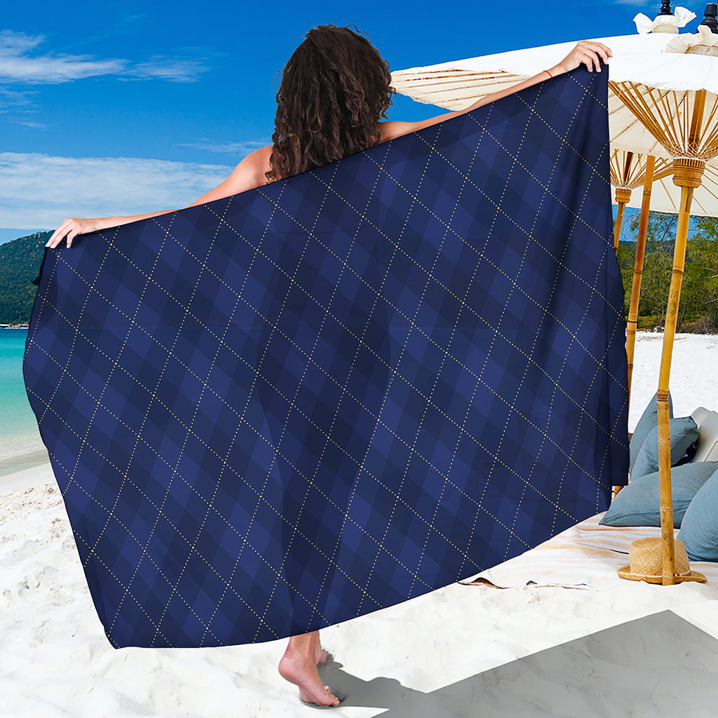 Navy Blue Argyle Pattern Print Beach Sarong Wrap