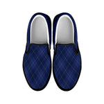 Navy Blue Argyle Pattern Print Black Slip On Shoes