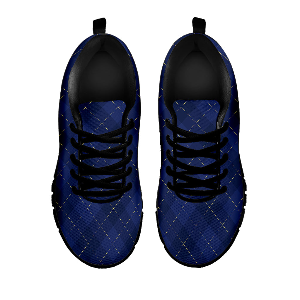 Navy Blue Argyle Pattern Print Black Sneakers
