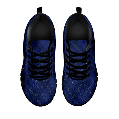 Navy Blue Argyle Pattern Print Black Sneakers