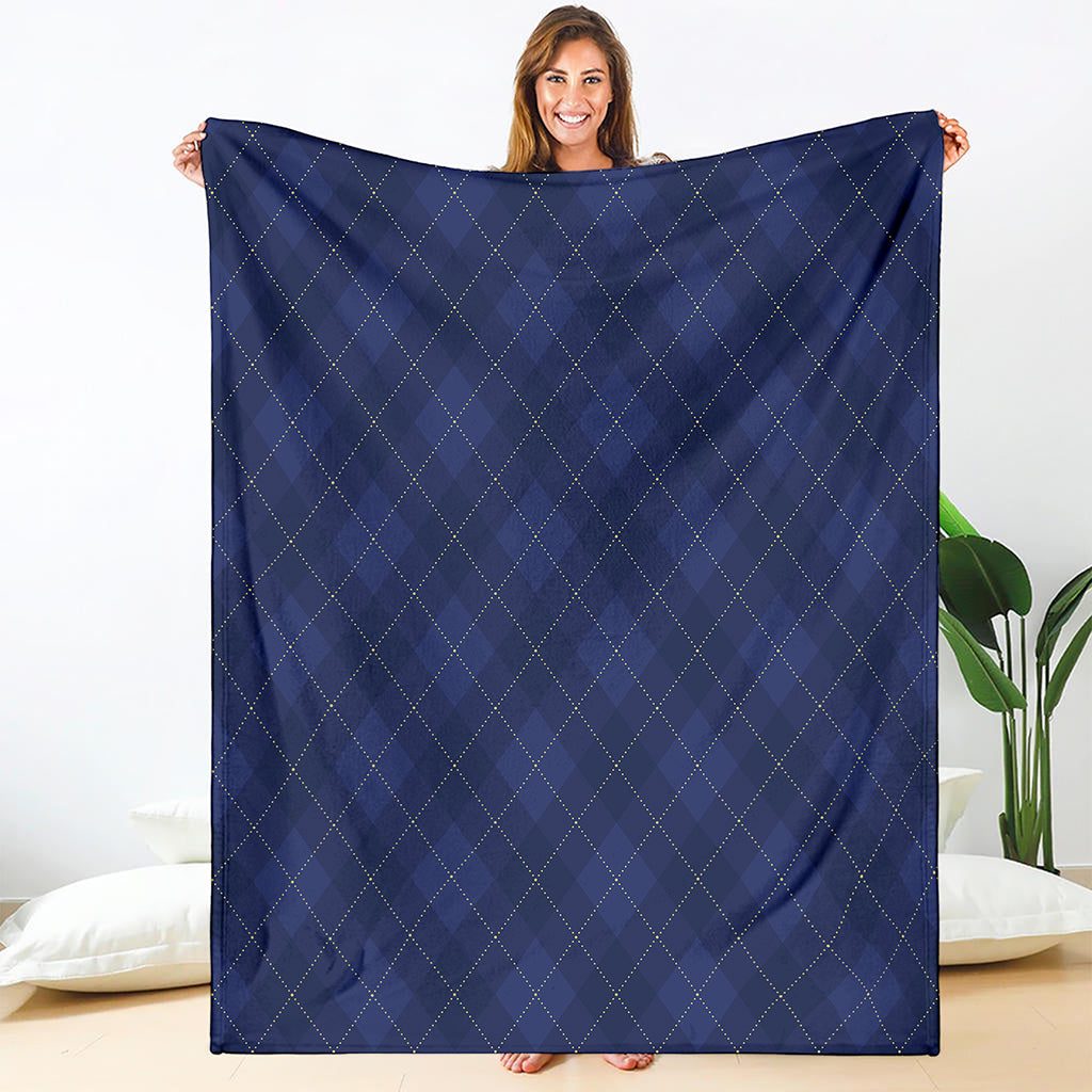 Navy Blue Argyle Pattern Print Blanket