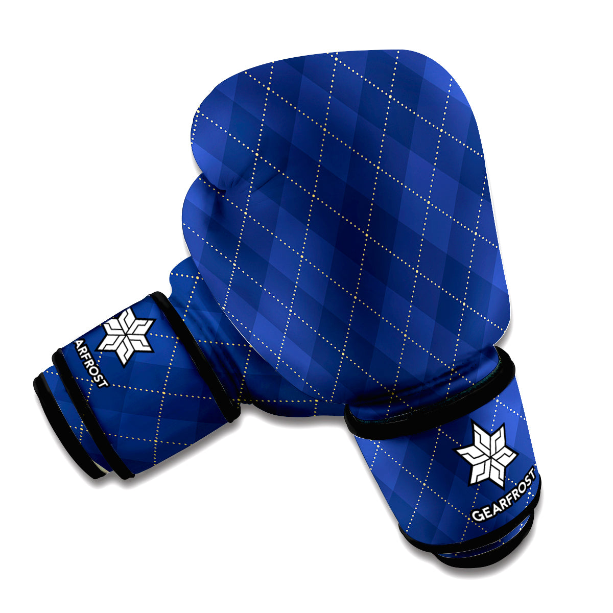 Navy Blue Argyle Pattern Print Boxing Gloves