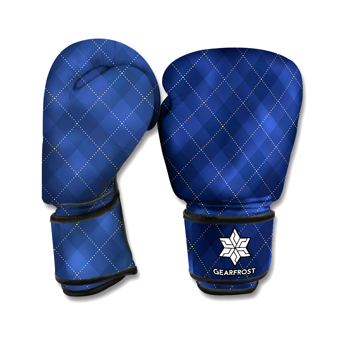Navy Blue Argyle Pattern Print Boxing Gloves