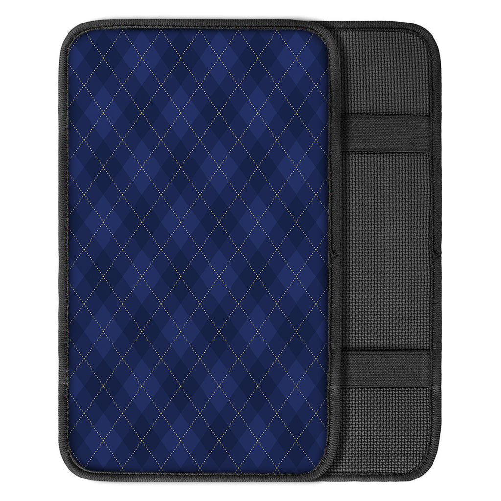 Navy Blue Argyle Pattern Print Car Center Console Cover