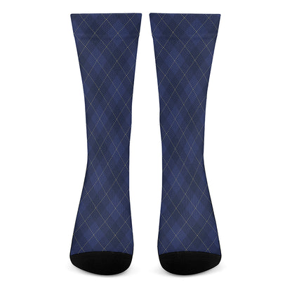Navy Blue Argyle Pattern Print Crew Socks