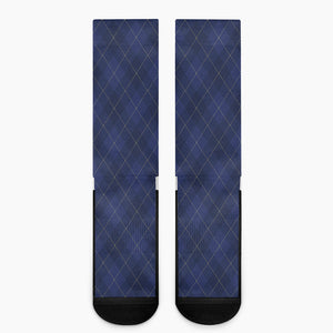 Navy Blue Argyle Pattern Print Crew Socks