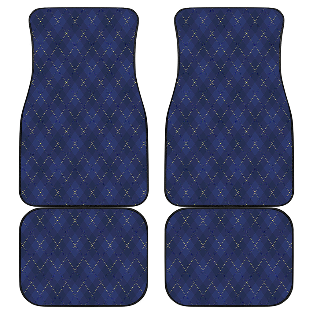 Navy Blue Argyle Pattern Print Front and Back Car Floor Mats