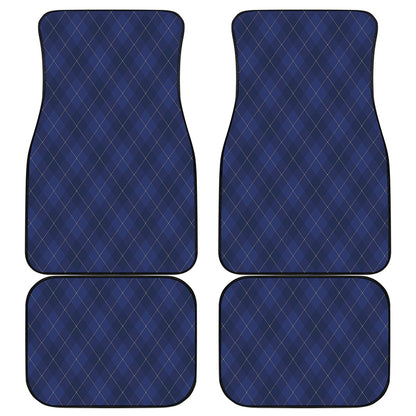 Navy Blue Argyle Pattern Print Front and Back Car Floor Mats
