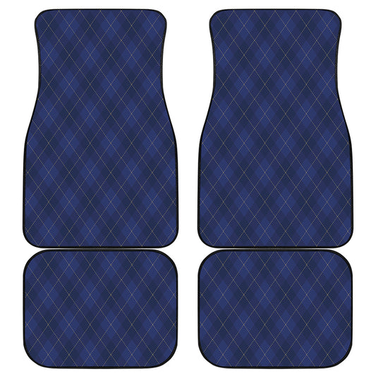 Navy Blue Argyle Pattern Print Front and Back Car Floor Mats
