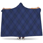 Navy Blue Argyle Pattern Print Hooded Blanket