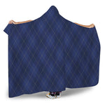 Navy Blue Argyle Pattern Print Hooded Blanket