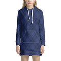 Navy Blue Argyle Pattern Print Pullover Hoodie Dress