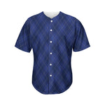Navy Blue Argyle Pattern Print Men's Baseball Jersey
