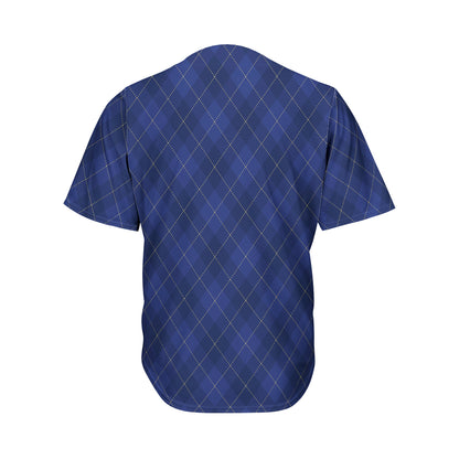 Navy Blue Argyle Pattern Print Men's Baseball Jersey